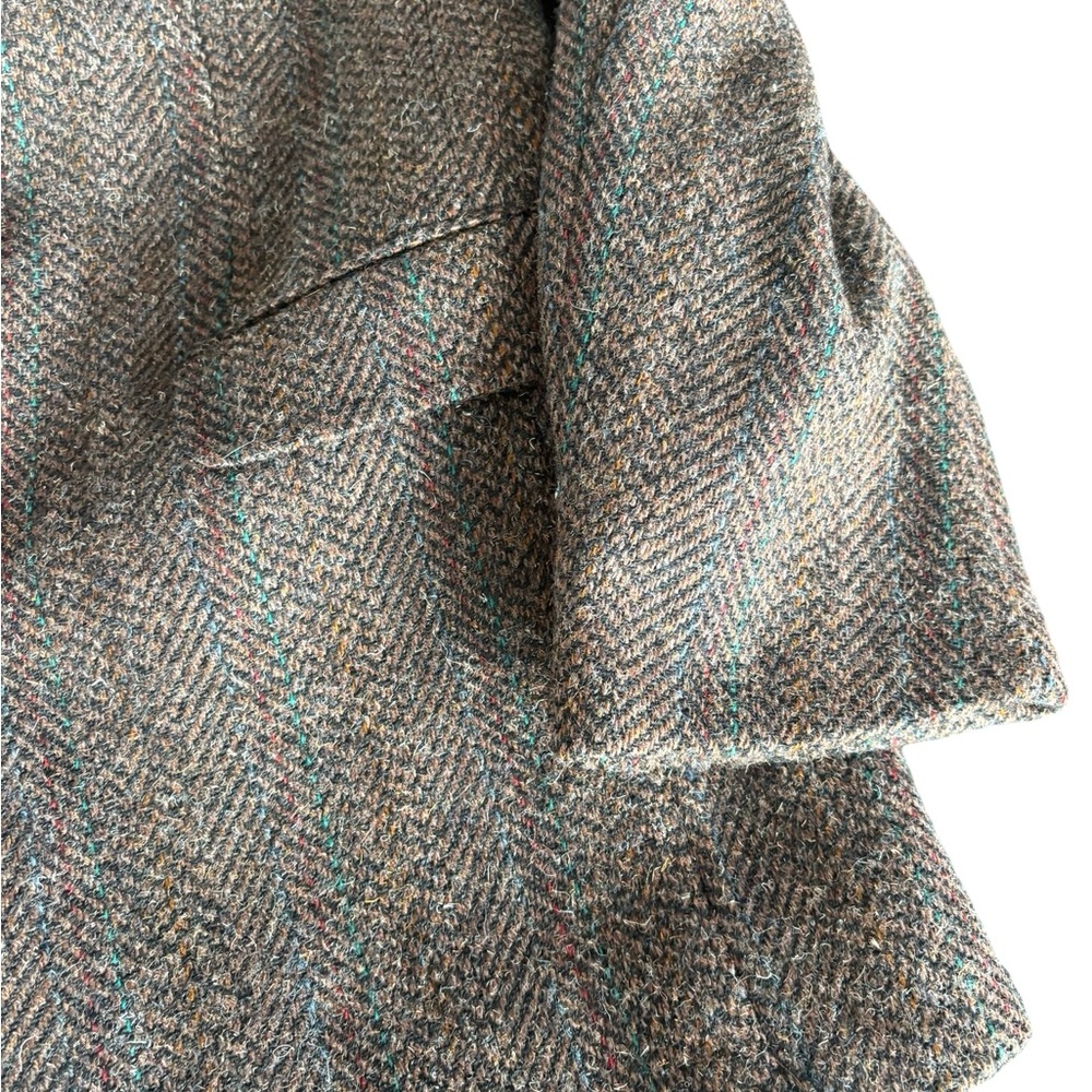 Miltons Wool Classic Brown Teal Printed Herringbone Blazer Womens M/L - Picture 7 of 9